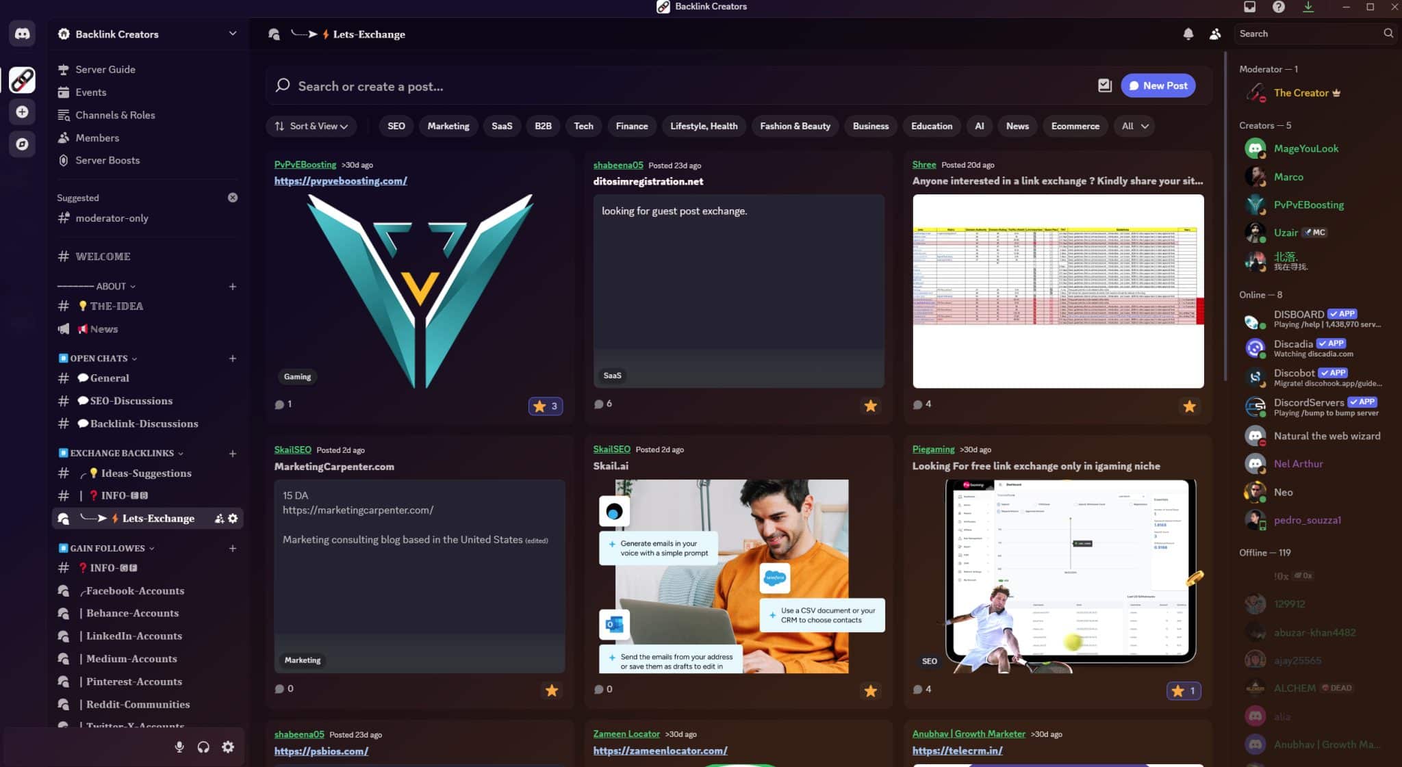 Inside our Discord Community Showcasing our Backlinks Exchange Channel inside our Backlink Creators Discord Community