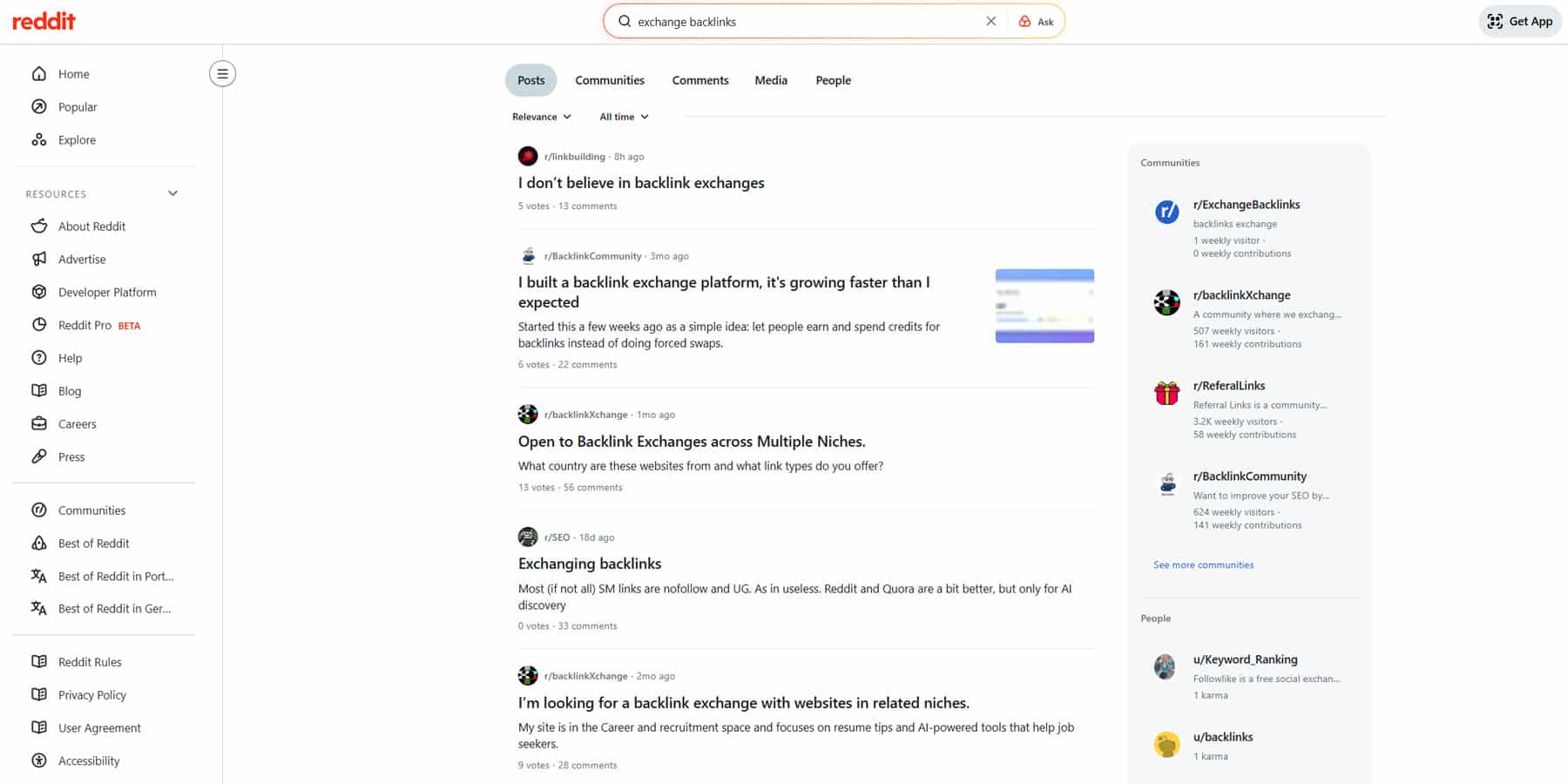 Reddit as free Backlink Exchange